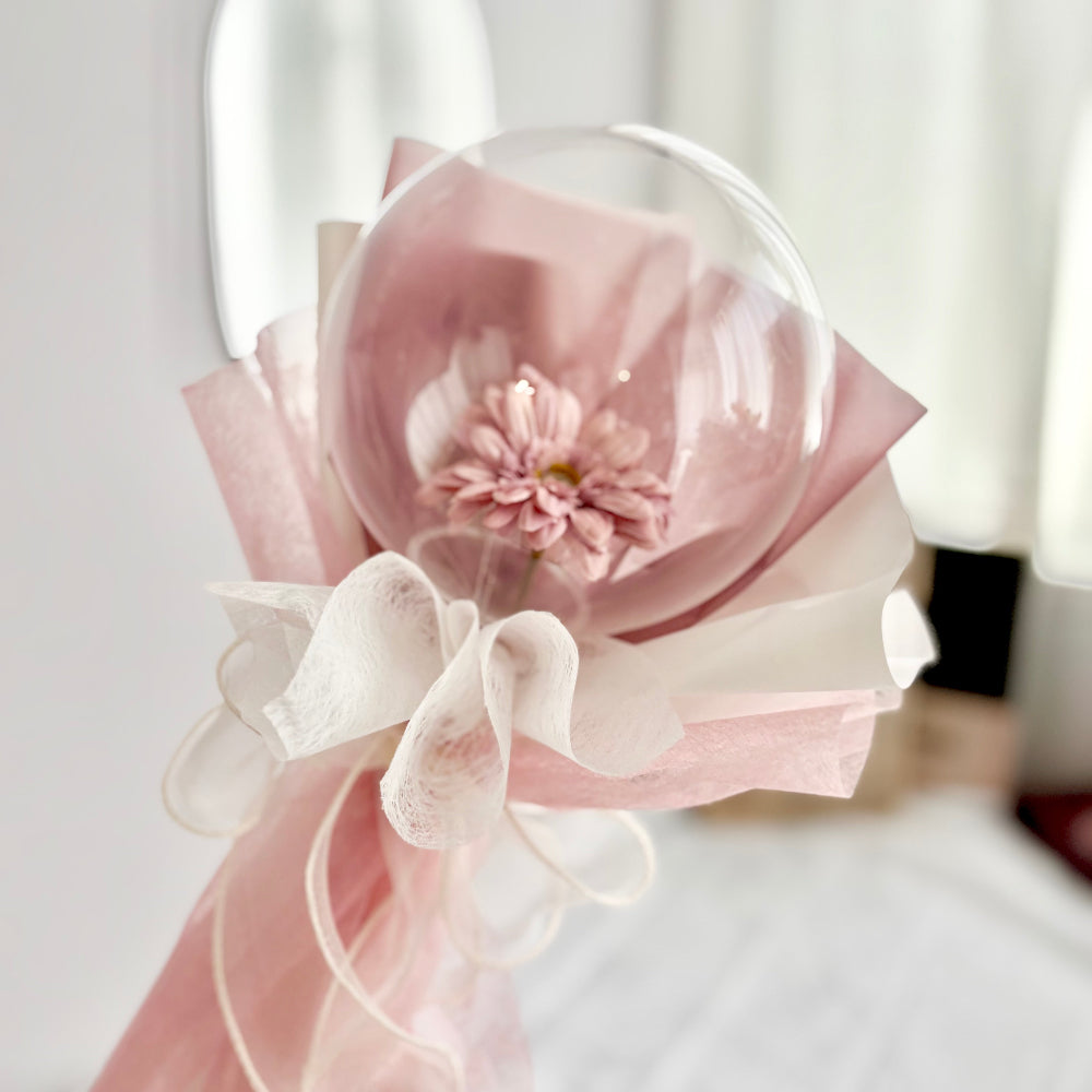 【ギフト】バルーンフラワー ガーベラの可愛いミニブーケ グレイッシュピンク プリフラSHOP 誕生日祝 卒業 結婚祝
