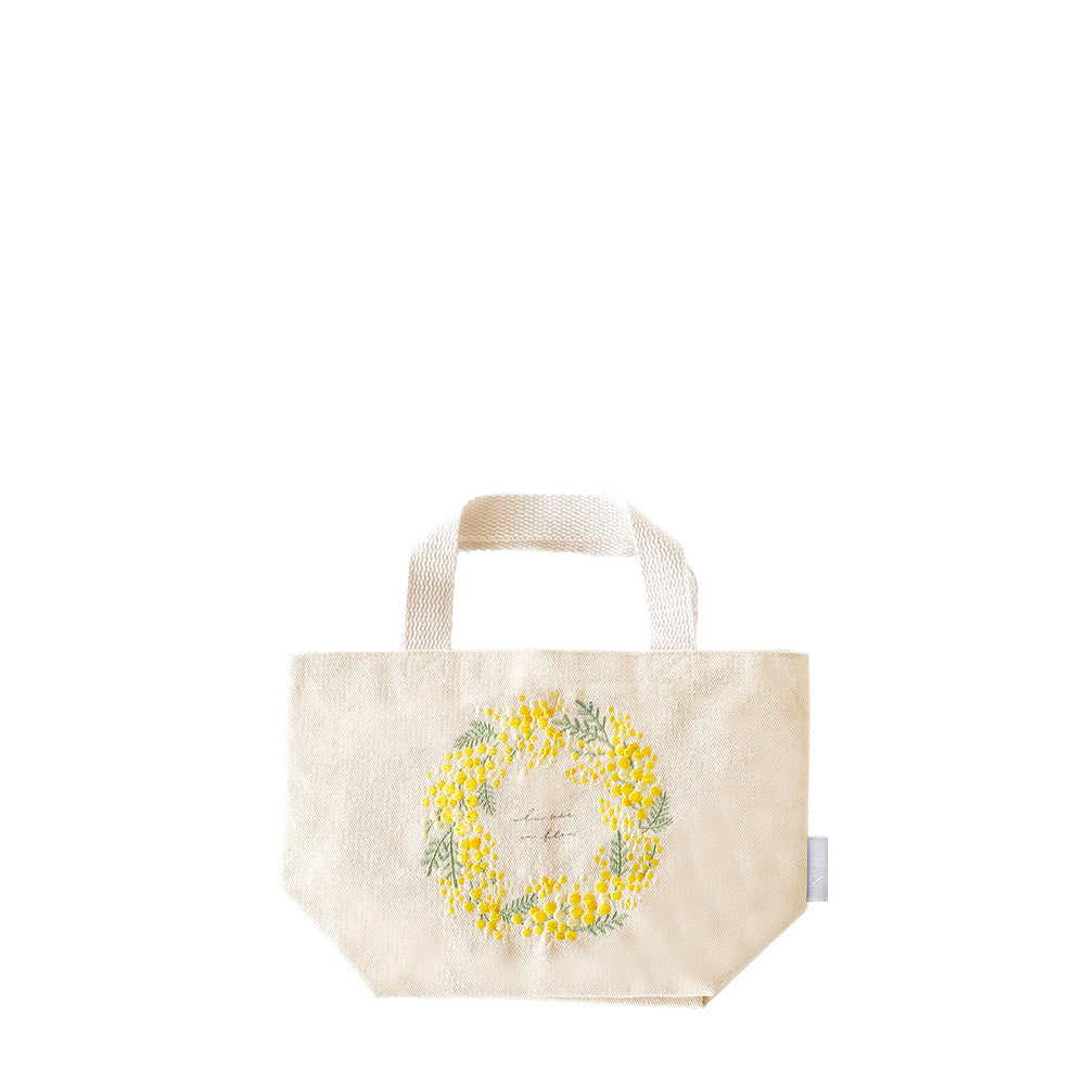 【バッグ】刺繍ミニトートバッグ / ミモザ