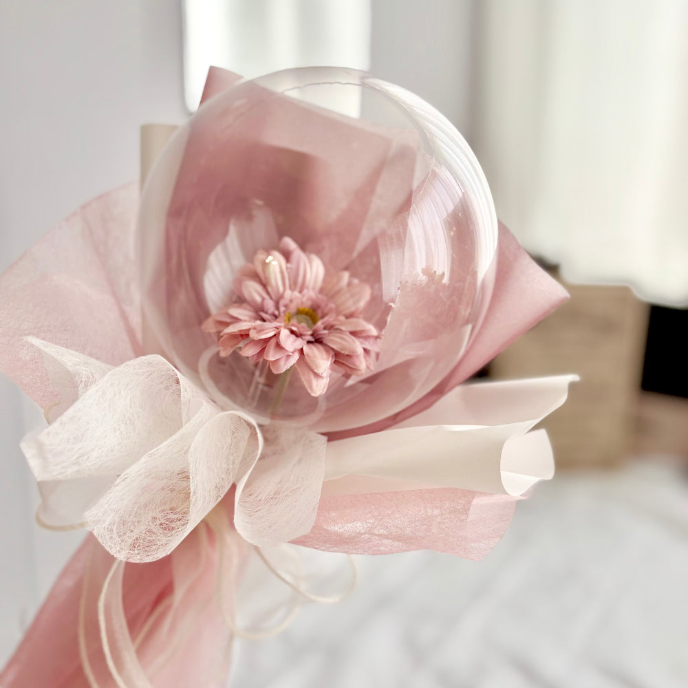 【ギフト】バルーンフラワー ガーベラの可愛いミニブーケ グレイッシュピンク プリフラSHOP 誕生日祝 卒業 結婚祝