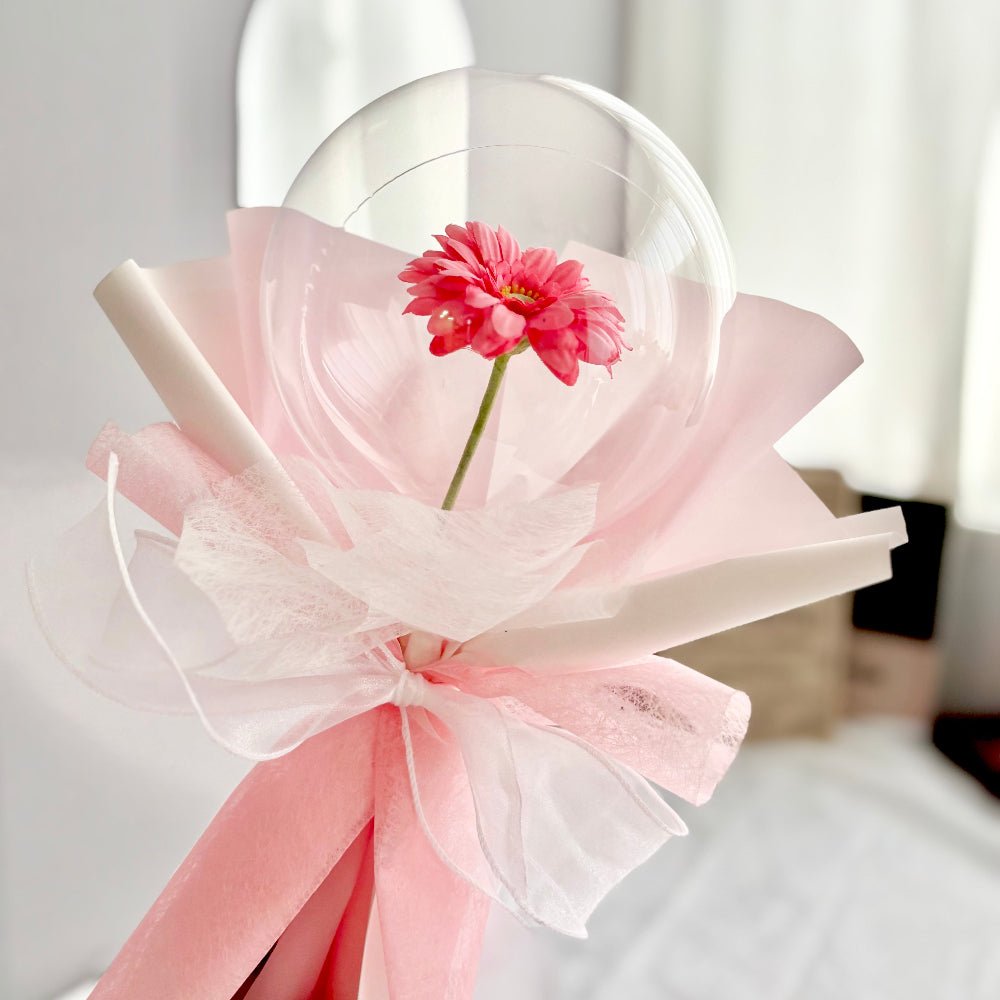 【ギフト】バルーンフラワー ガーベラの可愛いミニブーケ ピンク プリフラSHOP 誕生日祝 卒業 結婚祝