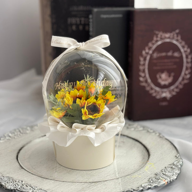 【ギフト】ひまわり ミルフィーユフリル バルーンフラワー プリフラSHOP オーダーメイド 誕生日祝 結婚祝 卒業