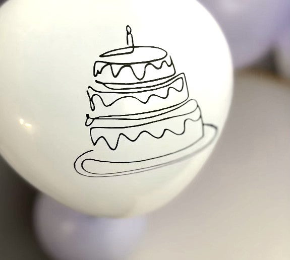 ハート ゴム風船 ケーキ & happy birthday