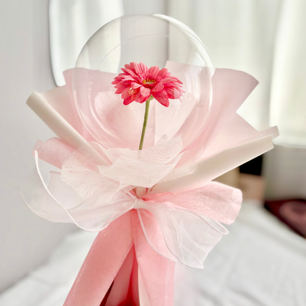 【ギフト】バルーンフラワー ガーベラの可愛いミニブーケ ピンク プリフラSHOP 誕生日祝 卒業 結婚祝