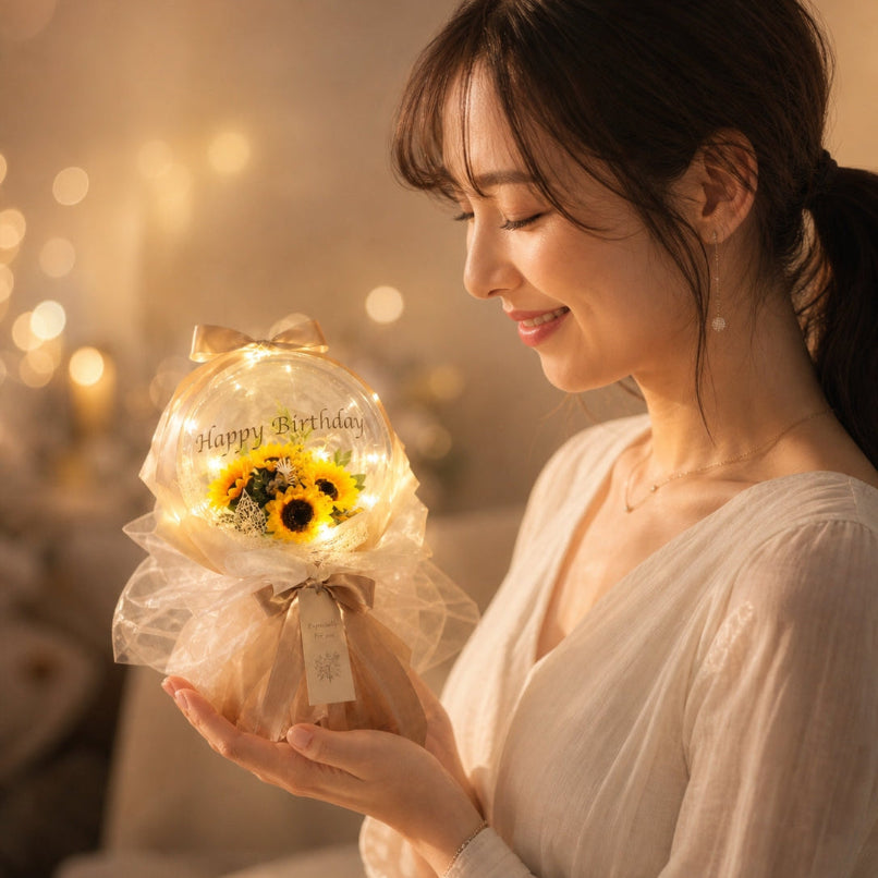 ◆あの人へ、あの日へ。完全オーダーメイド  ひまわり メモリアルバルーンフラワー　プリフラSHOP　プリフラバルーン
