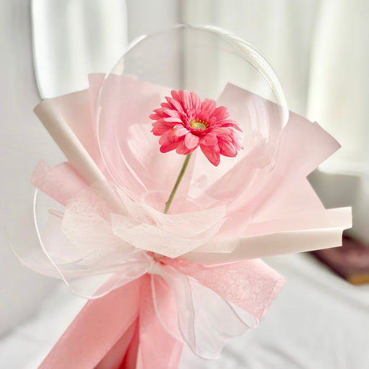 【ギフト】バルーンフラワー　ガーベラの可愛いミニブーケ　ピンク　 プリフラSHOP　誕生日祝　卒業　結婚祝