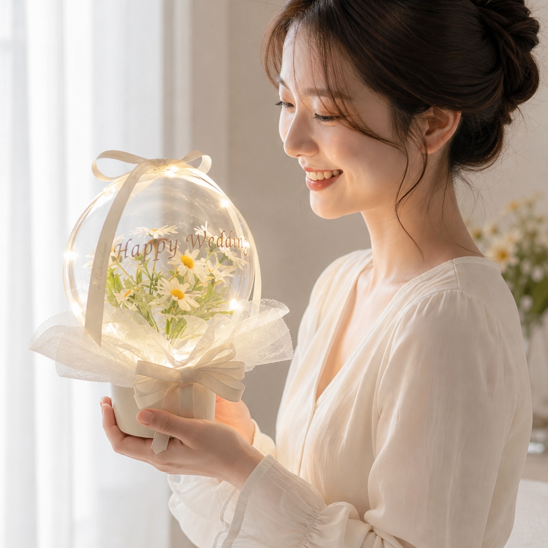 デージー　バルーンフラワー　光る　LED　プリフラSHOP　プリフラバルーン