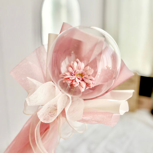 【ギフト】バルーンフラワー　ガーベラの可愛いミニブーケ　グレイッシュピンク　 プリフラSHOP　誕生日祝　卒業　結婚祝