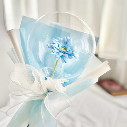 【ギフト】バルーンフラワー　ガーベラの可愛いミニブーケ　ライトブルー　 プリフラSHOP　サムシングブルー　結婚祝