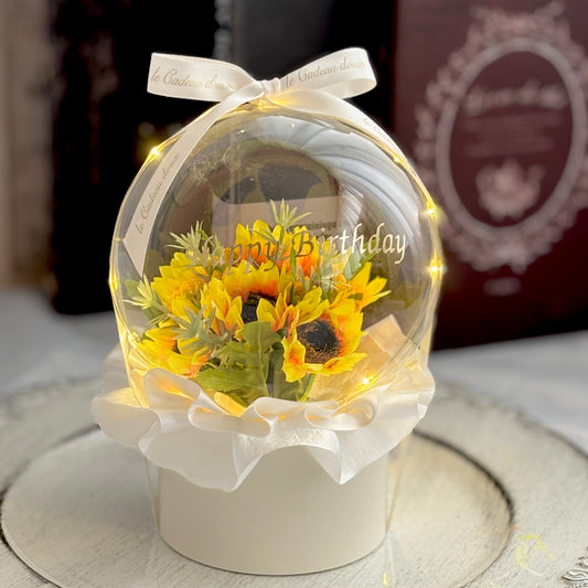 【ギフト】ひまわり　ミルフィーユフリル　バルーンフラワー 　プリフラSHOP　オーダーメイド　誕生日祝　結婚祝　卒業