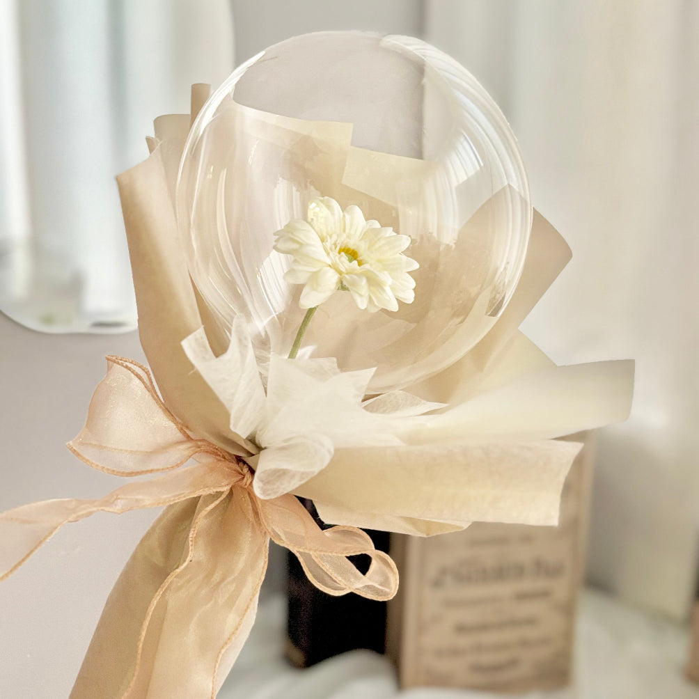 【ギフト】バルーンフラワー　ガーベラの可愛いミニブーケ　グレイッシュピンク　 プリフラSHOP　誕生日祝　卒業　結婚祝