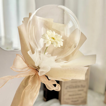 【ギフト】バルーンフラワー　ガーベラの可愛いミニブーケ　グレイッシュピンク　 プリフラSHOP　誕生日祝　卒業　結婚祝