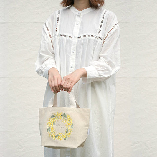【バッグ】刺繍ミニトートバッグ / ミモザ